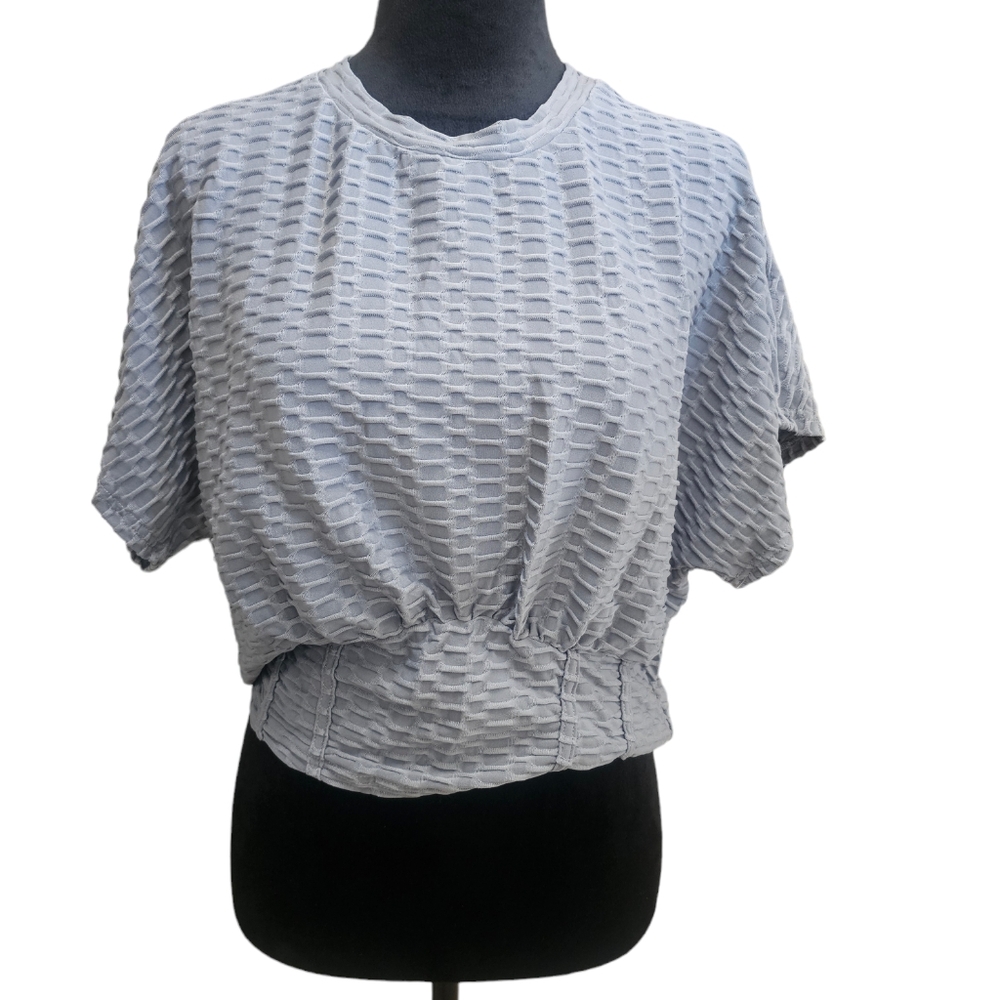 NWOT Very Unique Crop Top with Dolman Sleeves and Banded Waist 2XL Gray Textured